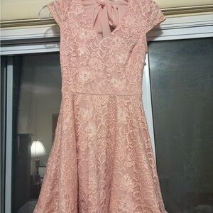 Pink Lace Dress with Bow-tie Back